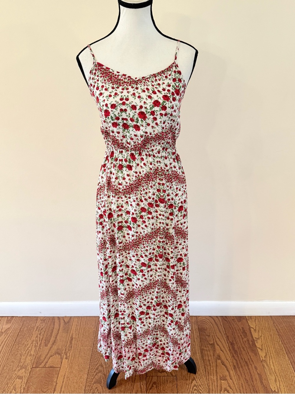 H&M White Maxi Dress with Red Floral Print